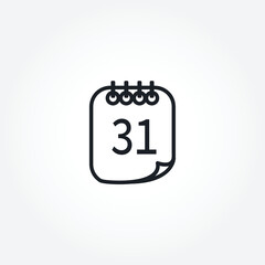 calendar isolated vector line icon. end of month sign. 31 line icon.