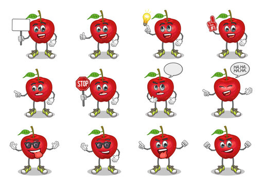 stock vector set of cute apple cartoon mascot with face expression on a white background