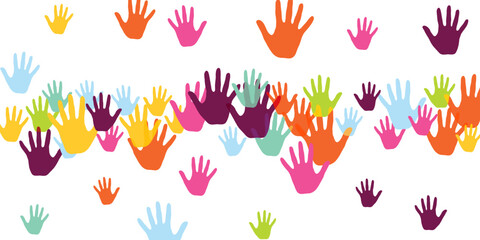 Cheerful kids handprints art therapy concept vector illustration.