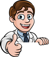 Thumbs Up Scientist Cartoon Character Sign