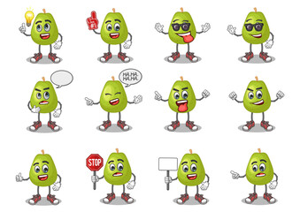 stock vector set of cute guava cartoon mascot with face expression on a white background