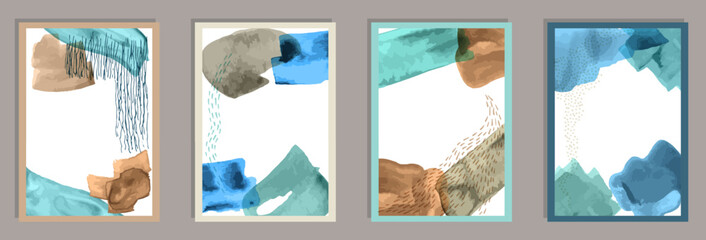 Painted abstract postcards vector set. Watercolor
