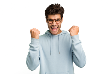 Young caucasian handsome man isolated cheering carefree and excited. Victory concept.