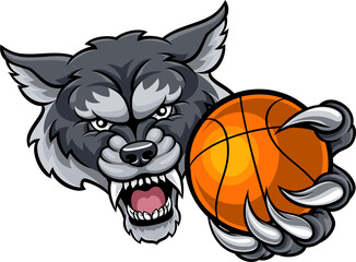 Wolf Holding Basketball Ball Mascot