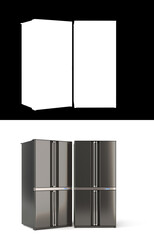 Black modern refrigerator on white with alpha 3d illustration