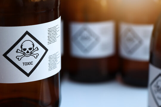 The toxic chemical symbol on the bottle