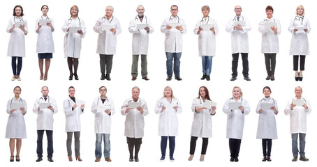 group of doctors with clipboard isolated on white