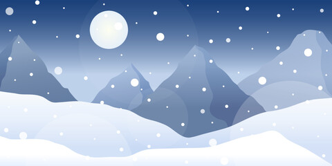 Fototapeta na wymiar Winter night landscape with snow and mountains. Vector illustration