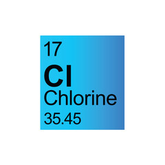 Obraz premium Chlorine chemical element of Mendeleev Periodic Table on blue background.