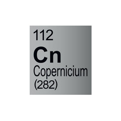 Copernicium chemical element of Mendeleev Periodic Table on grey background.