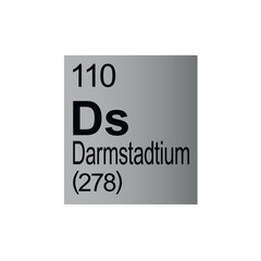 Darmstadtium chemical element of Mendeleev Periodic Table on grey background.