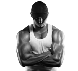 Sports  transparent background.	
Bodybuilding. Strong man posing on a concrete background	