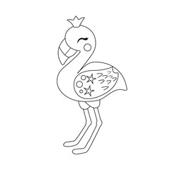 Outline for coloring flamingos with a crown and stars