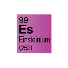 Einsteinium chemical element of Mendeleev Periodic Table on pink background.