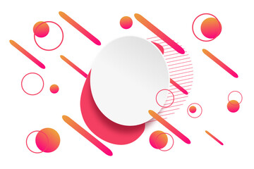 white paper card and abstract gradient color shapes. Trendy  lines and circles wallpaper in a modern material design style