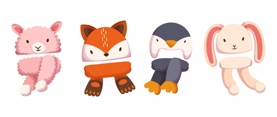 Set of Cute Kids Headwear, Funny Colorful Children Animal Hats for Autumn and Winter Seasons, Knitted and Textile