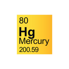 Mercury chemical element of Mendeleev Periodic Table on yellow background.