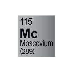 Moscovium chemical element of Mendeleev Periodic Table on grey background.