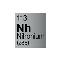 Nihonium chemical element of Mendeleev Periodic Table on grey background.