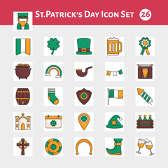 St Patrick's Day 26 Square Icon Set In Flat Style.