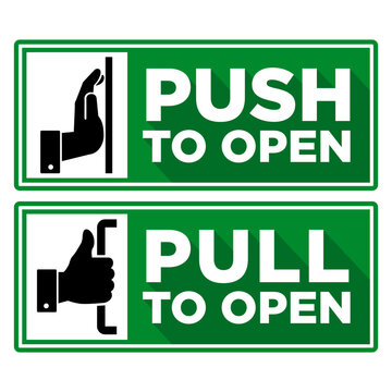 Push and pull to open door. Vector signs on transparent background