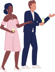 Well dressed couple semi flat color raster characters. Standing figures. Full body people on white. Festive celebration simple cartoon style illustration for web graphic design and animation