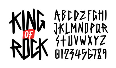 King of rock. Font typeface alphabet. Metal rock music style abc. Rock font. - 545916356