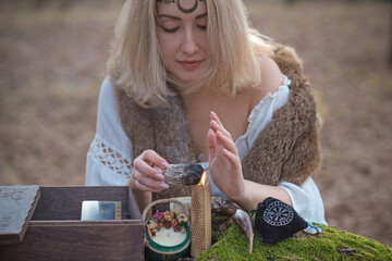 Illustration of old Scandinavian magic. Concept of Nordic world, concept of wicca, rite and other...