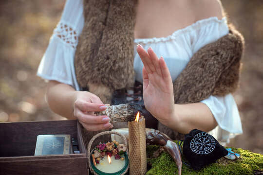 Illustration of old Scandinavian magic. Concept of Nordic world, concept of wicca, rite and other magic 