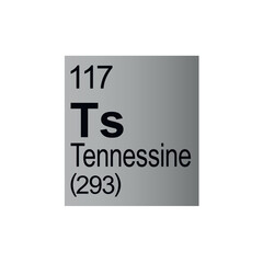 Tennessine chemical element of Mendeleev Periodic Table on grey background.