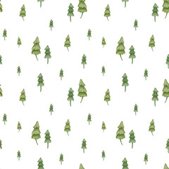 Fototapeta na wymiar Watercolor background with Christmas tree. Pine, spruce winter seamless pattern
