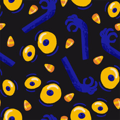 Halloween Googly Eyes and Hands Vector Seamless Pattern