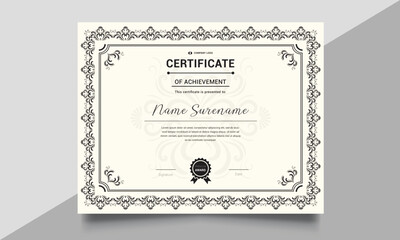 Achievement certificate design with badges and seals