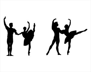 Plakat Beautiful set couples dancing ballet. Isolated on white.