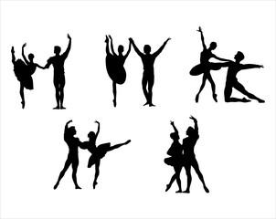 Beautiful set couples dancing ballet. Isolated on white.