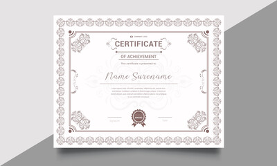 Achievement certificate design with badges and seals