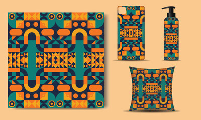 Retro geometric seamless pattern with multiple shapes mockup