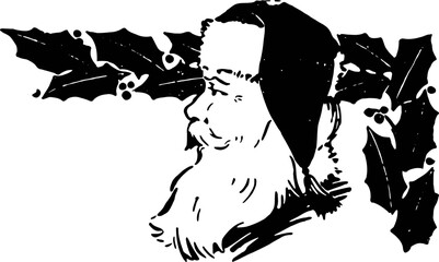 black and white illustration of a santa claus