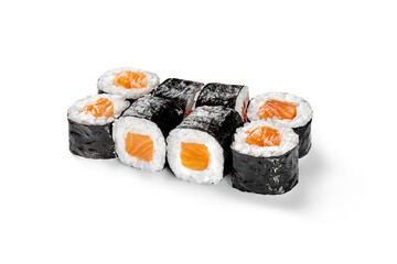 Maki rolls stuffed with salmon fillet and rice wrapped in nori