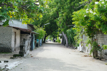 The resident area of Fulidhoo. Fulidhoo is the most northern of the inhabited islands of Vaavu Atoll in the Maldives.