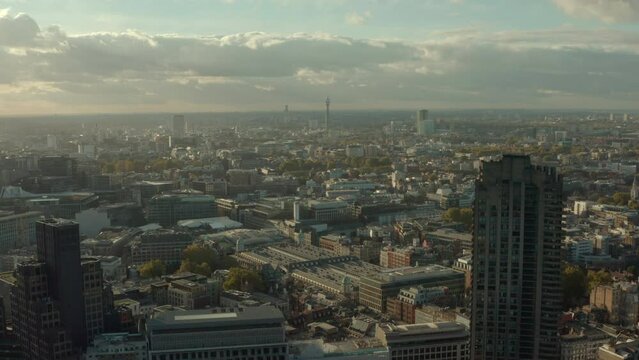 Establishing aerial shot over Farringdon central London