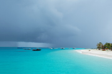 Beautiful beach of Fulidhoo, Maldives during raining season, with gloomy weather.