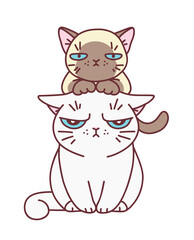 Cute offended two cats minimal vector illustration. Doodle cartoon cats series.