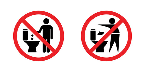 Do not throw trash in the toilet round red symbols isolated PNG