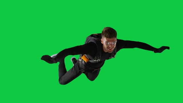 Skydiver on green screen, Skydiver on chromakey