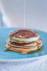 Pancake Drizzle on Blue Plate
