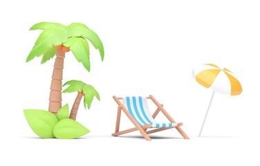 Set Summer Elements. 3D Illustration