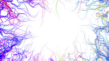 Fototapeta na wymiar Chaotic rainbow lines, copy space. Abstract background in the form of multi-colored curved lines. Colored curved lines, 3d rendering. Transparent background, PNG file