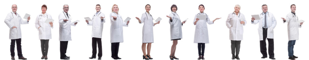 group of doctors with clipboard isolated on white