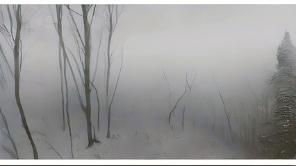 watercolor painting of landscape image for winter time, winter colors., snowy woods look.